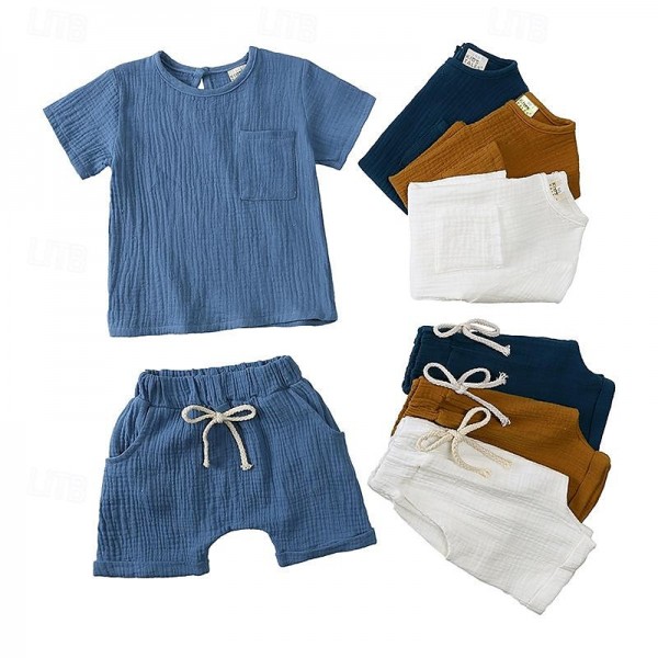 2 Pieces Toddler Boys T-shirt & Shorts Outfit Solid Color Short Sleeve Set School Fashion Summer Spring 3-7 Years 2 Pieces Toddler Boys T-shirt & Shorts Outfit Solid Color Short Sleeve Set School Fashion Summer Spring 3-7 Years