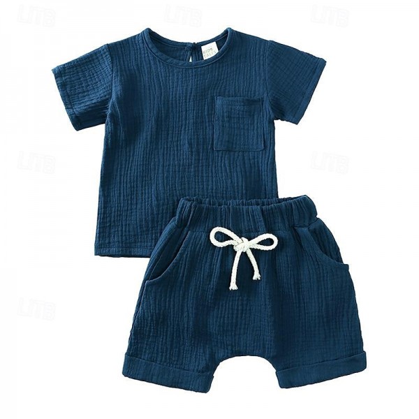 2 Pieces Toddler Boys T-shirt & Shorts Outfit Solid Color Short Sleeve Set School Fashion Summer Spring 3-7 Years 2 Pieces Toddler Boys T-shirt & Shorts Outfit Solid Color Short Sleeve Set School Fashion Summer Spring 3-7 Years