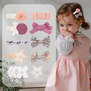 10PCS Fully Lined Baby Barrettes for Fine Hair 1.7 Inch Tiny Toddlers Girls Hair Bow Clips Accessory