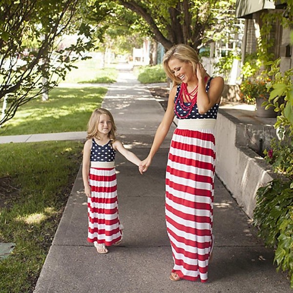 Mommy And Me Dresses Women And Girls 4th Of July Independence Day Polka Dot Star Print Stripe Long Maxi Fashion Dress Mommy And Me Dresses Women And Girls 4th Of July Independence Day Polka Dot Star Print Stripe Long Maxi Fashion Dress