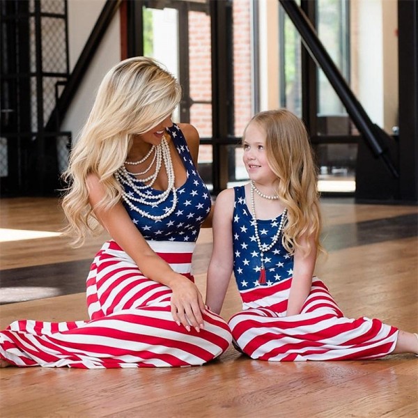 Mommy And Me Dresses Women And Girls 4th Of July Independence Day Polka Dot Star Print Stripe Long Maxi Fashion Dress Mommy And Me Dresses Women And Girls 4th Of July Independence Day Polka Dot Star Print Stripe Long Maxi Fashion Dress