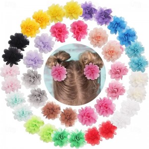 20PCS 2&quot; Chiffon Flower Hair Bows Clips Flower Tiny Hair Clips Fine Hair for Girls Infants Toddlers Set of 20 Pairs