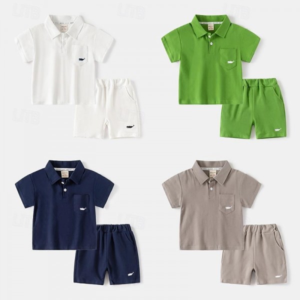 2 Pieces Toddler Boys T-shirt & Shorts Outfit Solid Color Short Sleeve Set School Fashion Daily Summer Spring 3-7 Years Navy White Green 2 Pieces Toddler Boys T-shirt & Shorts Outfit Solid Color Short Sleeve Set School Fashion Daily Summer Spring 3-7 Years Navy White Green