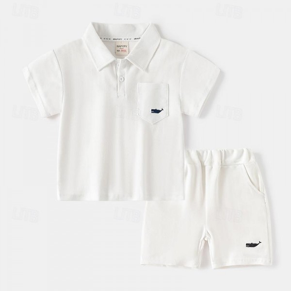 2 Pieces Toddler Boys T-shirt & Shorts Outfit Solid Color Short Sleeve Set School Fashion Daily Summer Spring 3-7 Years Navy White Green 2 Pieces Toddler Boys T-shirt & Shorts Outfit Solid Color Short Sleeve Set School Fashion Daily Summer Spring 3-7 Years Navy White Green