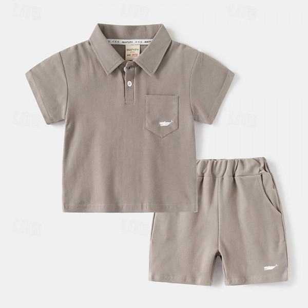2 Pieces Toddler Boys T-shirt & Shorts Outfit Solid Color Short Sleeve Set School Fashion Daily Summer Spring 3-7 Years Navy White Green 2 Pieces Toddler Boys T-shirt & Shorts Outfit Solid Color Short Sleeve Set School Fashion Daily Summer Spring 3-7 Years Navy White Green