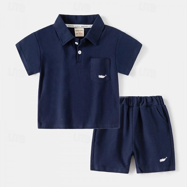 2 Pieces Toddler Boys T-shirt & Shorts Outfit Solid Color Short Sleeve Set School Fashion Daily Summer Spring 3-7 Years Navy White Green 2 Pieces Toddler Boys T-shirt & Shorts Outfit Solid Color Short Sleeve Set School Fashion Daily Summer Spring 3-7 Years Navy White Green