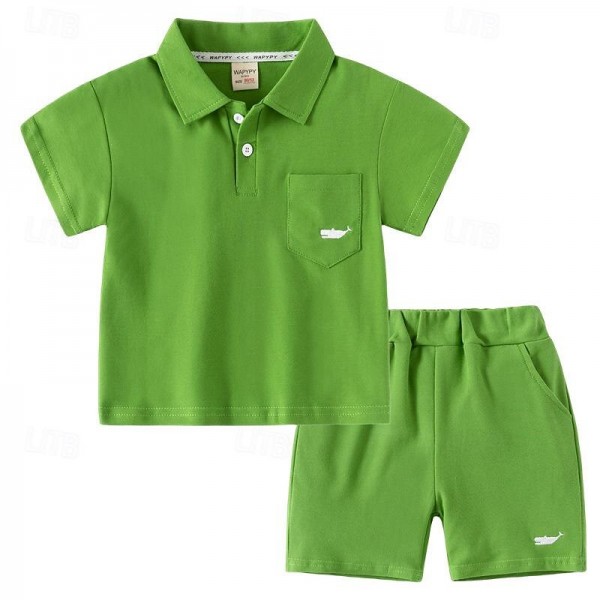 2 Pieces Toddler Boys T-shirt & Shorts Outfit Solid Color Short Sleeve Set School Fashion Daily Summer Spring 3-7 Years Navy White Green 2 Pieces Toddler Boys T-shirt & Shorts Outfit Solid Color Short Sleeve Set School Fashion Daily Summer Spring 3-7 Years Navy White Green