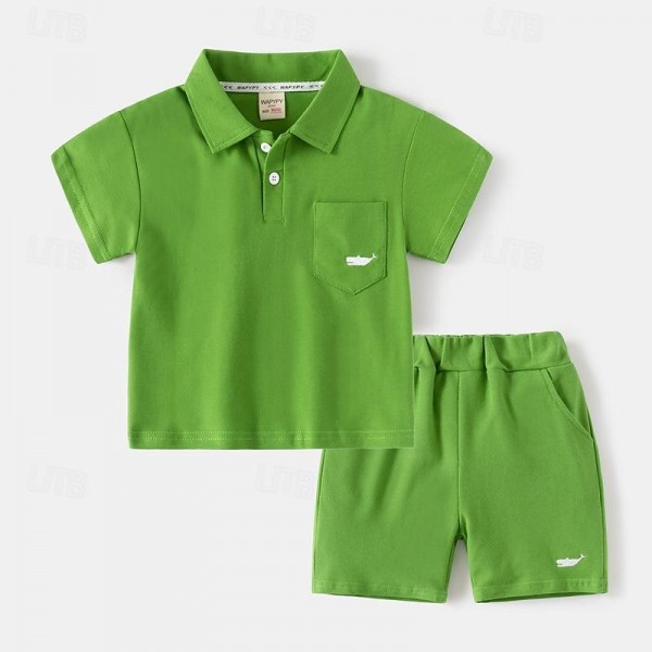 2 Pieces Toddler Boys T-shirt & Shorts Outfit Solid Color Short Sleeve Set School Fashion Daily Summer Spring 3-7 Years Navy White Green 2 Pieces Toddler Boys T-shirt & Shorts Outfit Solid Color Short Sleeve Set School Fashion Daily Summer Spring 3-7 Years Navy White Green