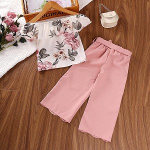 2 Pieces Kids Girls&#039; Graphic Pants Suit Set Sleeveless Fashion Outdoor 3-7 Years Summer Pink Red Blue