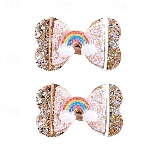 A Pair Little Girl Golden Butterfly Pair Clip Rainbow Bow Bang Clip Children's Glitter Leather Full Bag Clip A Pair Little Girl Golden Butterfly Pair Clip Rainbow Bow Bang Clip Children's Glitter Leather Full Bag Clip