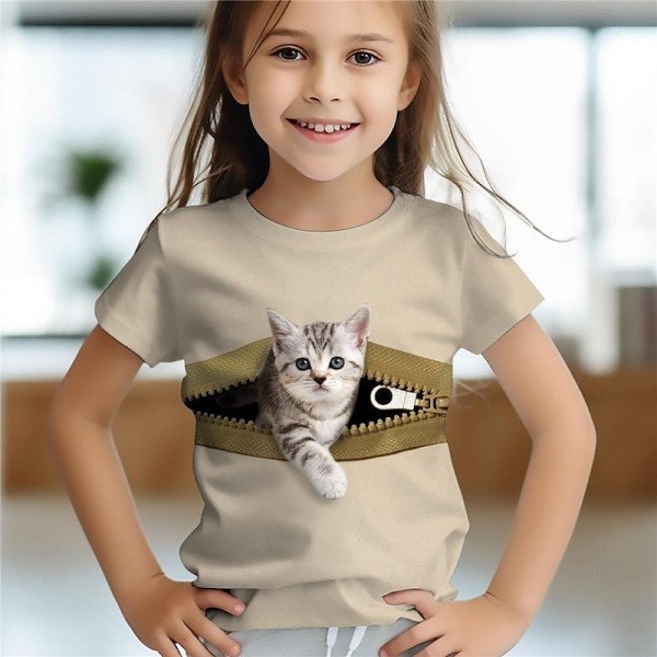 Girls' 3D Cat Tee Shirts Pink Short Sleeve 3D Print Summer Active Fashion Cute Polyester Kids 3-12 Years Crew Neck Outdoor Casual Daily Regular Fit Girls' 3D Cat Tee Shirts Pink Short Sleeve 3D Print Summer Active Fashion Cute Polyester Kids 3-12 Years Crew Neck Outdoor Casual Daily Regular Fit