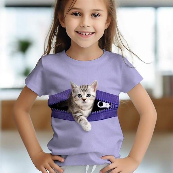Girls' 3D Cat Tee Shirts Pink Short Sleeve 3D Print Summer Active Fashion Cute Polyester Kids 3-12 Years Crew Neck Outdoor Casual Daily Regular Fit Girls' 3D Cat Tee Shirts Pink Short Sleeve 3D Print Summer Active Fashion Cute Polyester Kids 3-12 Years Crew Neck Outdoor Casual Daily Regular Fit