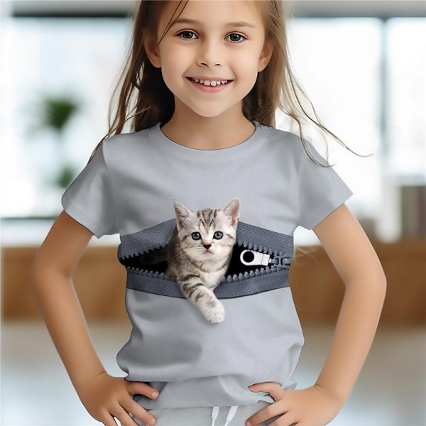 Girls' 3D Cat Tee Shirts Pink Short Sleeve 3D Print Summer Active Fashion Cute Polyester Kids 3-12 Years Crew Neck Outdoor Casual Daily Regular Fit Girls' 3D Cat Tee Shirts Pink Short Sleeve 3D Print Summer Active Fashion Cute Polyester Kids 3-12 Years Crew Neck Outdoor Casual Daily Regular Fit