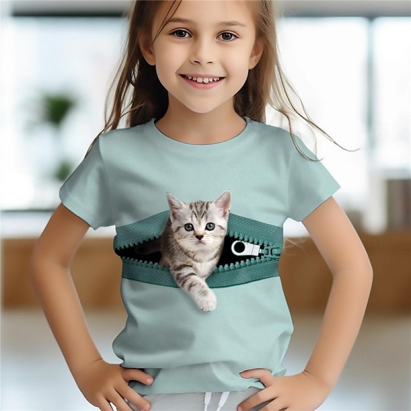 Girls' 3D Cat Tee Shirts Pink Short Sleeve 3D Print Summer Active Fashion Cute Polyester Kids 3-12 Years Crew Neck Outdoor Casual Daily Regular Fit Girls' 3D Cat Tee Shirts Pink Short Sleeve 3D Print Summer Active Fashion Cute Polyester Kids 3-12 Years Crew Neck Outdoor Casual Daily Regular Fit
