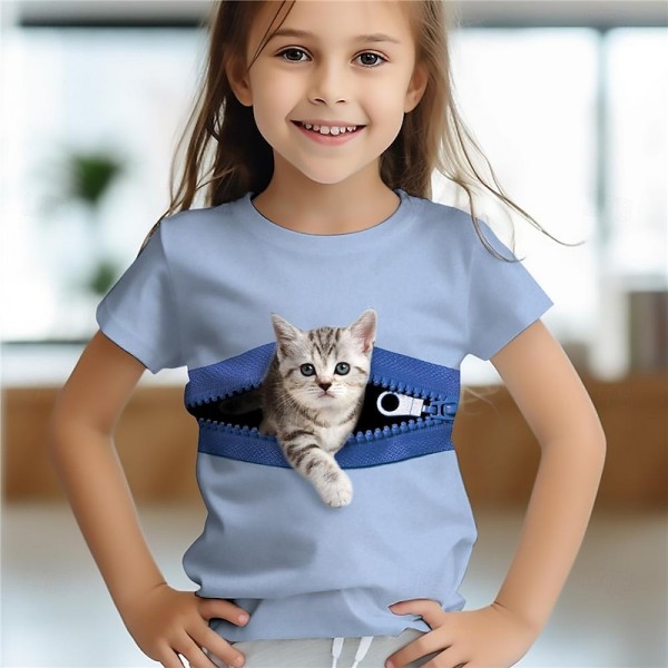 Girls' 3D Cat Tee Shirts Pink Short Sleeve 3D Print Summer Active Fashion Cute Polyester Kids 3-12 Years Crew Neck Outdoor Casual Daily Regular Fit Girls' 3D Cat Tee Shirts Pink Short Sleeve 3D Print Summer Active Fashion Cute Polyester Kids 3-12 Years Crew Neck Outdoor Casual Daily Regular Fit