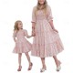 Mommy and Me Dress Matching Outfits Floral Printed Square Neck Puff Sleeve Maxi Dress for Mother and Daughter