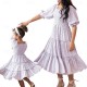 Mommy and Me Dress Matching Outfits Floral Printed Square Neck Puff Sleeve Maxi Dress for Mother and Daughter