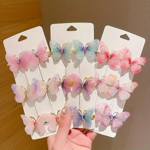 6pcs Butterfly Rhinestone Gradient Color Butterfly Hair Clips, Girls Hair Accessories