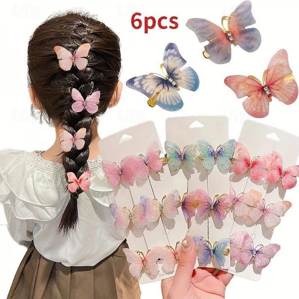 6pcs Butterfly Rhinestone Gradient Color Butterfly Hair Clips, Girls Hair Accessories 6pcs Butterfly Rhinestone Gradient Color Butterfly Hair Clips, Girls Hair Accessories