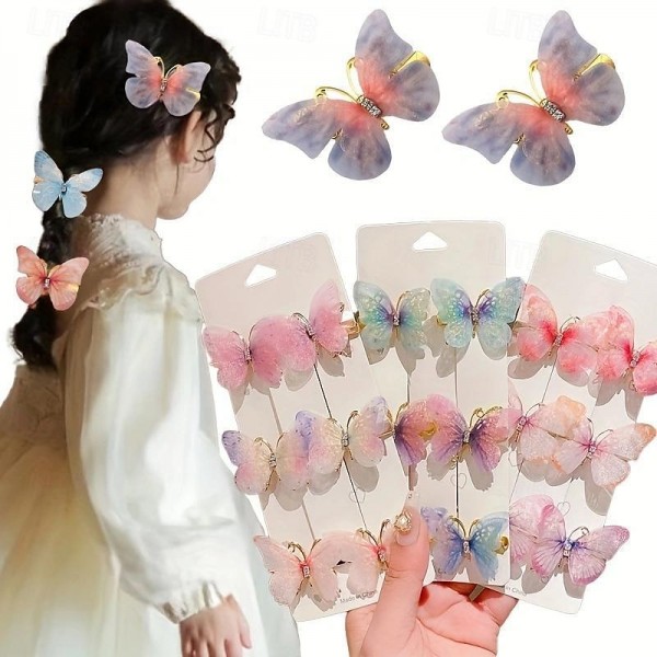 6pcs Butterfly Rhinestone Gradient Color Butterfly Hair Clips, Girls Hair Accessories 6pcs Butterfly Rhinestone Gradient Color Butterfly Hair Clips, Girls Hair Accessories