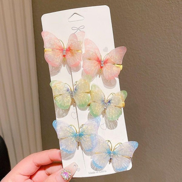 6pcs Butterfly Rhinestone Gradient Color Butterfly Hair Clips, Girls Hair Accessories 6pcs Butterfly Rhinestone Gradient Color Butterfly Hair Clips, Girls Hair Accessories