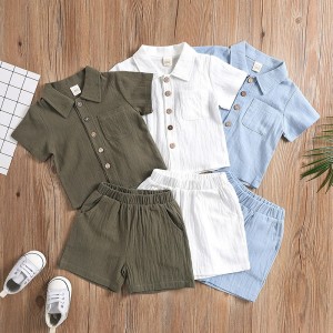 2 Pieces Toddler Boys T-shirt &amp; Shorts Outfit Solid Color Short Sleeve Set School Fashion Daily Summer Spring 3-7 Years Light Blue ArmyGreen White