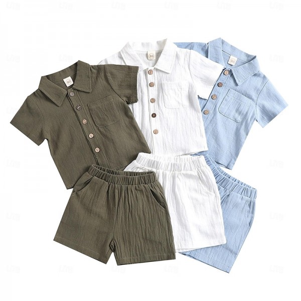 2 Pieces Toddler Boys T-shirt & Shorts Outfit Solid Color Short Sleeve Set School Fashion Daily Summer Spring 3-7 Years Light Blue ArmyGreen White 2 Pieces Toddler Boys T-shirt & Shorts Outfit Solid Color Short Sleeve Set School Fashion Daily Summer Spring 3-7 Years Light Blue ArmyGreen White
