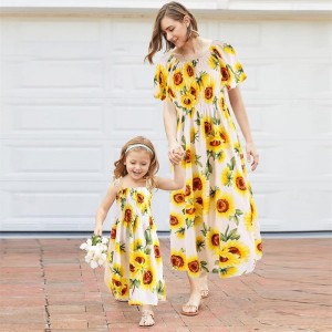 Mommy And Me Summer Dresses Family Matching Outfits Beach Sunflower Children&#039;s Dress Mother Children&#039;s Family Matching