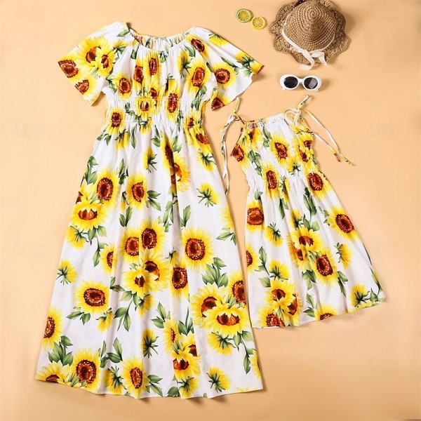 Mommy And Me Summer Dresses Family Matching Outfits Beach Sunflower Children's Dress Mother Children's Family Matching Mommy And Me Summer Dresses Family Matching Outfits Beach Sunflower Children's Dress Mother Children's Family Matching