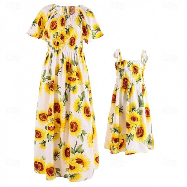 Mommy And Me Summer Dresses Family Matching Outfits Beach Sunflower Children's Dress Mother Children's Family Matching Mommy And Me Summer Dresses Family Matching Outfits Beach Sunflower Children's Dress Mother Children's Family Matching