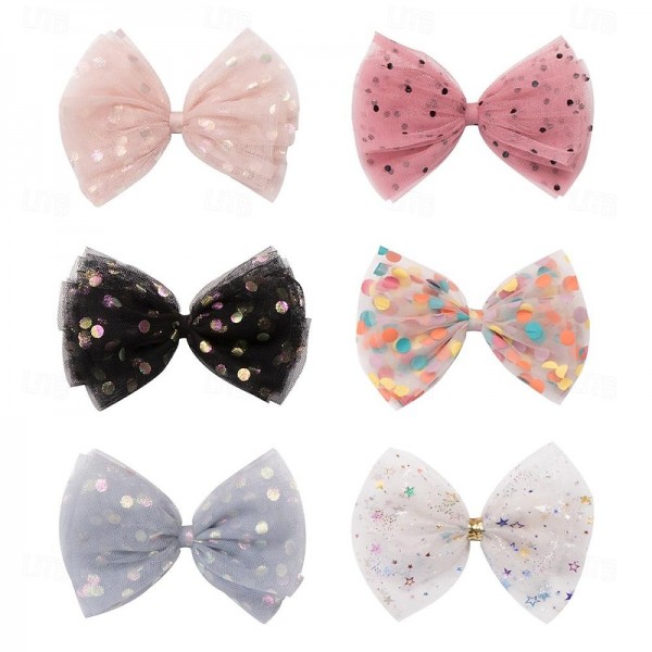 6PCS Colorful Polka Dot Mesh Children's Hair Clip Princess Large Bow Hair Clip Snowflake Star Half Wrapped Cloth Top Clip 6PCS Colorful Polka Dot Mesh Children's Hair Clip Princess Large Bow Hair Clip Snowflake Star Half Wrapped Cloth Top Clip