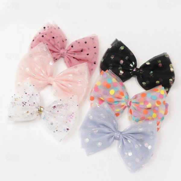 6PCS Colorful Polka Dot Mesh Children's Hair Clip Princess Large Bow Hair Clip Snowflake Star Half Wrapped Cloth Top Clip 6PCS Colorful Polka Dot Mesh Children's Hair Clip Princess Large Bow Hair Clip Snowflake Star Half Wrapped Cloth Top Clip
