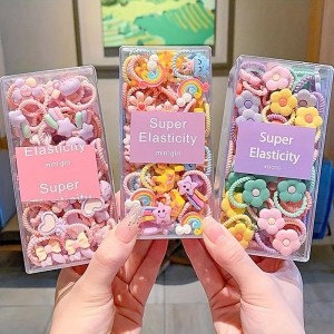 Adorable 30-Pack Girls&#039; Elastic Hair Ties Bow &amp; Animal Designs - Perfect for School &amp; Gifts, Ponytail Ready