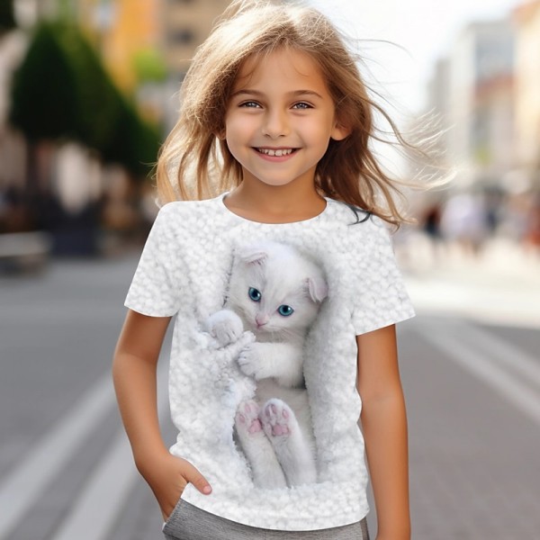 Girls' 3D Cat Tee Shirt Short Sleeve 3D Print Summer Active Fashion Cute Polyester Kids 3-12 Years Crew Neck Outdoor Casual Daily Regular Fit Girls' 3D Cat Tee Shirt Short Sleeve 3D Print Summer Active Fashion Cute Polyester Kids 3-12 Years Crew Neck Outdoor Casual Daily Regular Fit