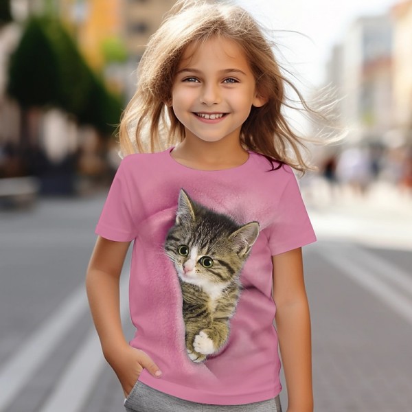 Girls' 3D Cat Tee Shirt Short Sleeve 3D Print Summer Active Fashion Cute Polyester Kids 3-12 Years Crew Neck Outdoor Casual Daily Regular Fit Girls' 3D Cat Tee Shirt Short Sleeve 3D Print Summer Active Fashion Cute Polyester Kids 3-12 Years Crew Neck Outdoor Casual Daily Regular Fit