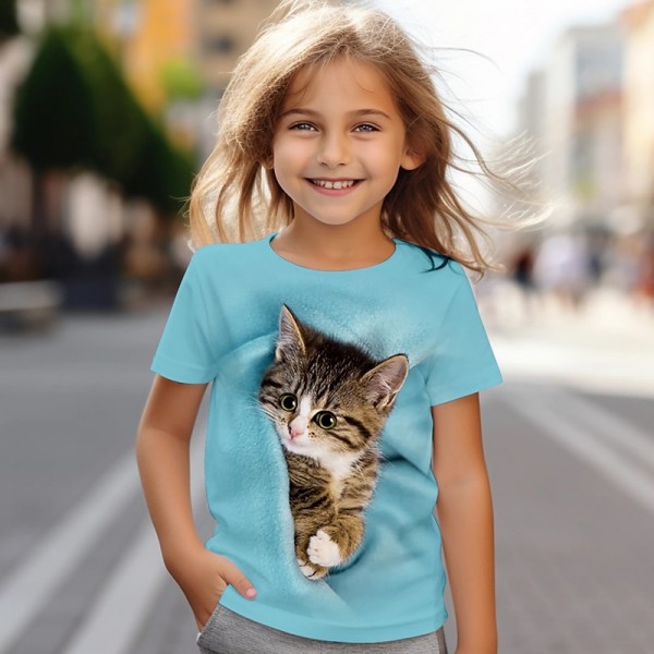 Girls' 3D Cat Tee Shirt Short Sleeve 3D Print Summer Active Fashion Cute Polyester Kids 3-12 Years Crew Neck Outdoor Casual Daily Regular Fit Girls' 3D Cat Tee Shirt Short Sleeve 3D Print Summer Active Fashion Cute Polyester Kids 3-12 Years Crew Neck Outdoor Casual Daily Regular Fit