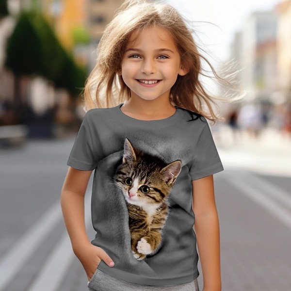 Girls' 3D Cat Tee Shirt Short Sleeve 3D Print Summer Active Fashion Cute Polyester Kids 3-12 Years Crew Neck Outdoor Casual Daily Regular Fit Girls' 3D Cat Tee Shirt Short Sleeve 3D Print Summer Active Fashion Cute Polyester Kids 3-12 Years Crew Neck Outdoor Casual Daily Regular Fit