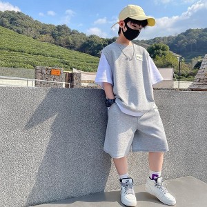 2 Pieces Kids Boys T-shirt &amp; Shorts Outfit Solid Color Short Sleeve Set Outdoor Fashion Daily Summer Spring 3-7 Years Blue Orange Grey