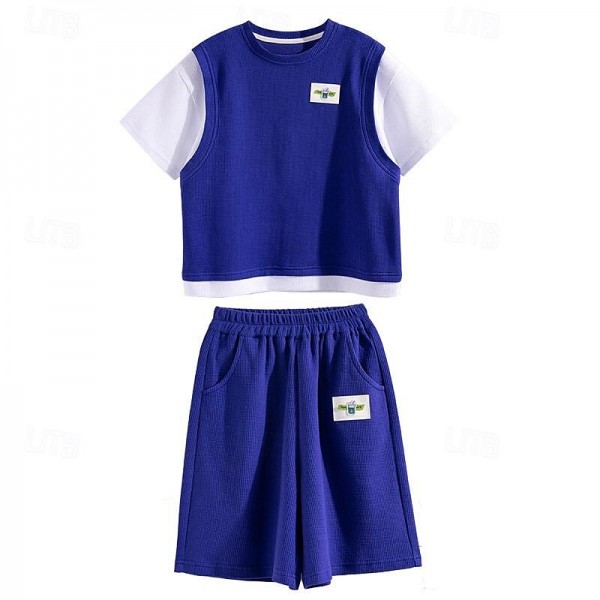 2 Pieces Kids Boys T-shirt & Shorts Outfit Solid Color Short Sleeve Set Outdoor Fashion Daily Summer Spring 3-7 Years Blue Orange Grey 2 Pieces Kids Boys T-shirt & Shorts Outfit Solid Color Short Sleeve Set Outdoor Fashion Daily Summer Spring 3-7 Years Blue Orange Grey