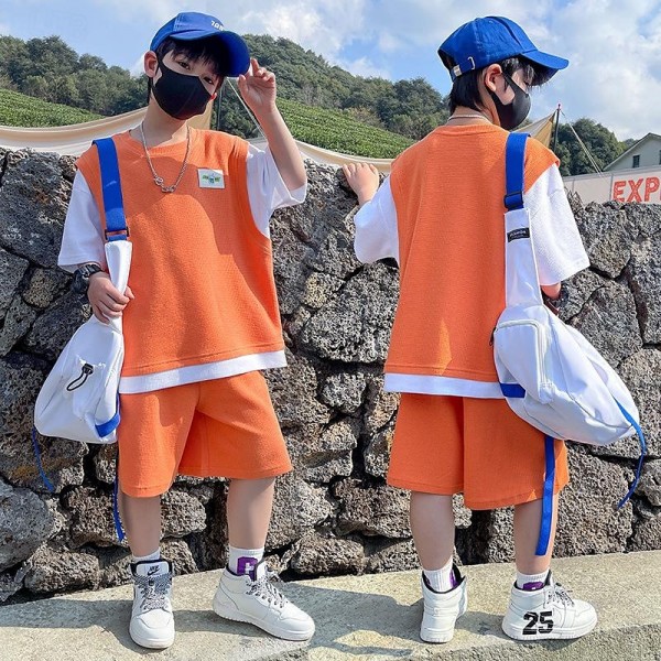 2 Pieces Kids Boys T-shirt & Shorts Outfit Solid Color Short Sleeve Set Outdoor Fashion Daily Summer Spring 3-7 Years Blue Orange Grey 2 Pieces Kids Boys T-shirt & Shorts Outfit Solid Color Short Sleeve Set Outdoor Fashion Daily Summer Spring 3-7 Years Blue Orange Grey