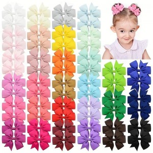 40-Piece Girls&#039; Bow Hair Clips - Solid Color, Premium Polyester, Perfect for Everyday Style &amp; Gifts, Ages 3-14