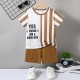 2 Pieces Toddler Boys T-shirt & Shorts Outfit Stripe Letter Short Sleeve Side Stripe Set School Fashion Daily Summer 3-7 Years Brown 2 Pieces Toddler Boys T-shirt & Shorts Outfit Stripe Letter Short Sleeve Side Stripe Set School Fashion Daily Summer 3-7 Years Brown