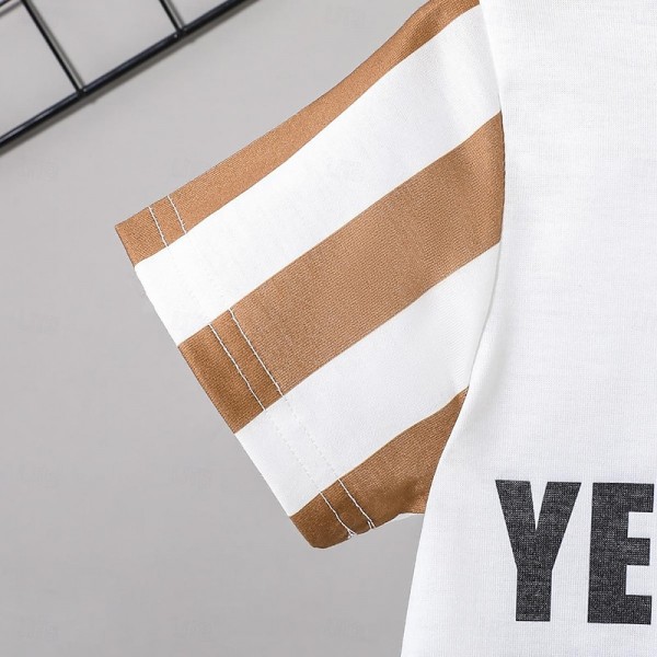 2 Pieces Toddler Boys T-shirt & Shorts Outfit Stripe Letter Short Sleeve Side Stripe Set School Fashion Daily Summer 3-7 Years Brown 2 Pieces Toddler Boys T-shirt & Shorts Outfit Stripe Letter Short Sleeve Side Stripe Set School Fashion Daily Summer 3-7 Years Brown