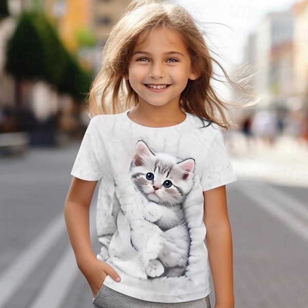 Girls' 3D Cat Tee Shirts Short Sleeve 3D Print Summer Active Fashion Cute Polyester Kids 3-12 Years Crew Neck Outdoor Casual Daily Regular Fit Girls' 3D Cat Tee Shirts Short Sleeve 3D Print Summer Active Fashion Cute Polyester Kids 3-12 Years Crew Neck Outdoor Casual Daily Regular Fit
