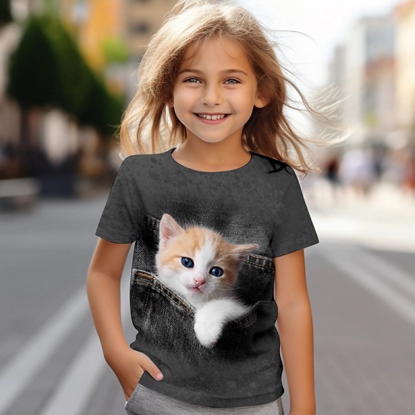 Girls' 3D Cat Tee Shirts Short Sleeve 3D Print Summer Active Fashion Cute Polyester Kids 3-12 Years Crew Neck Outdoor Casual Daily Regular Fit Girls' 3D Cat Tee Shirts Short Sleeve 3D Print Summer Active Fashion Cute Polyester Kids 3-12 Years Crew Neck Outdoor Casual Daily Regular Fit