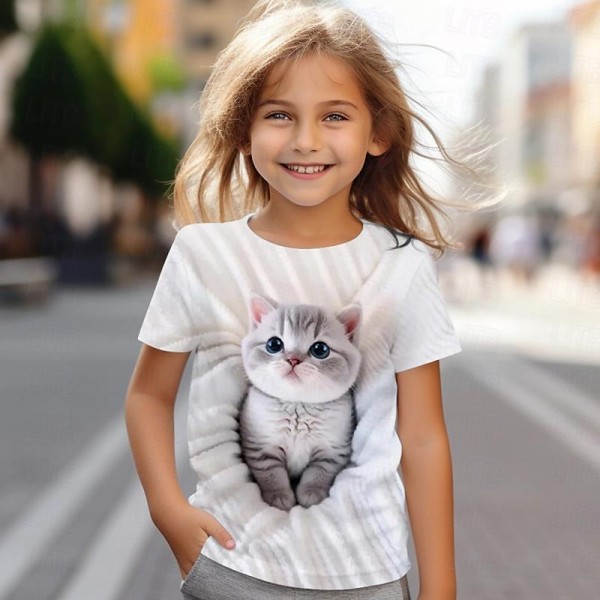 Girls' 3D Cat Tee Shirts Short Sleeve 3D Print Summer Active Fashion Cute Polyester Kids 3-12 Years Crew Neck Outdoor Casual Daily Regular Fit Girls' 3D Cat Tee Shirts Short Sleeve 3D Print Summer Active Fashion Cute Polyester Kids 3-12 Years Crew Neck Outdoor Casual Daily Regular Fit