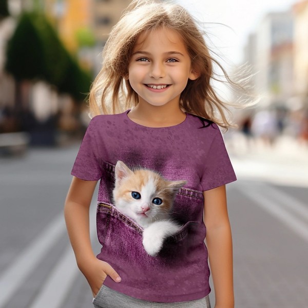 Girls' 3D Cat Tee Shirts Short Sleeve 3D Print Summer Active Fashion Cute Polyester Kids 3-12 Years Crew Neck Outdoor Casual Daily Regular Fit Girls' 3D Cat Tee Shirts Short Sleeve 3D Print Summer Active Fashion Cute Polyester Kids 3-12 Years Crew Neck Outdoor Casual Daily Regular Fit