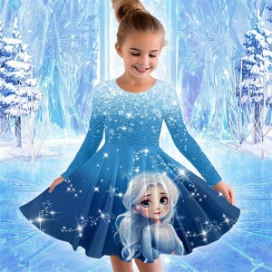 Girls&#039; 3D Princess Dress Long Sleeve 3D Print Spring Fall Sports &amp; Outdoor Daily Holiday Cute Casual Beautiful Kids 3-12 Years Casual Dress A Line Dress Above Knee Polyester Regular Fit