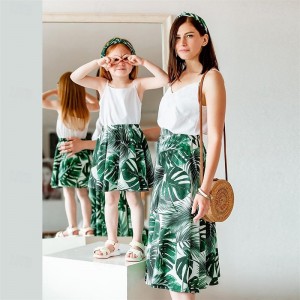 Mommy and Me Dress Family Matching Outfits Summer Woman Girl Print Stitching Dress Mom Daughter Clothing