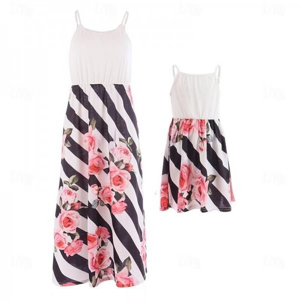 Mommy and Me Dress Family Matching Outfits Summer Woman Girl Print Stitching Dress Mom Daughter Clothing Mommy and Me Dress Family Matching Outfits Summer Woman Girl Print Stitching Dress Mom Daughter Clothing